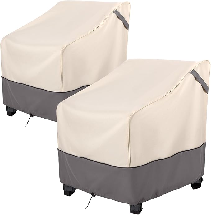 Waterproof Patio Furniture Chair Covers 2-Pack, Heavy Duty 600D Oxford Outdoor Protector for Deep Seat Chairs, UV & Wind Resistant All-Season Protection, 33"W x 34"D x 31"H (Beige/Grey)