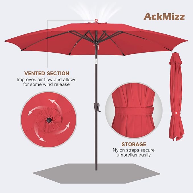 10ft Outdoor Patio Umbrella - Table Umbrella Waterproof UV Protection, Sombrillas de Patio with Push Button Tilt, Sun Umbrella for Pool, Porch, Garden, Deck, Backyard (Red)