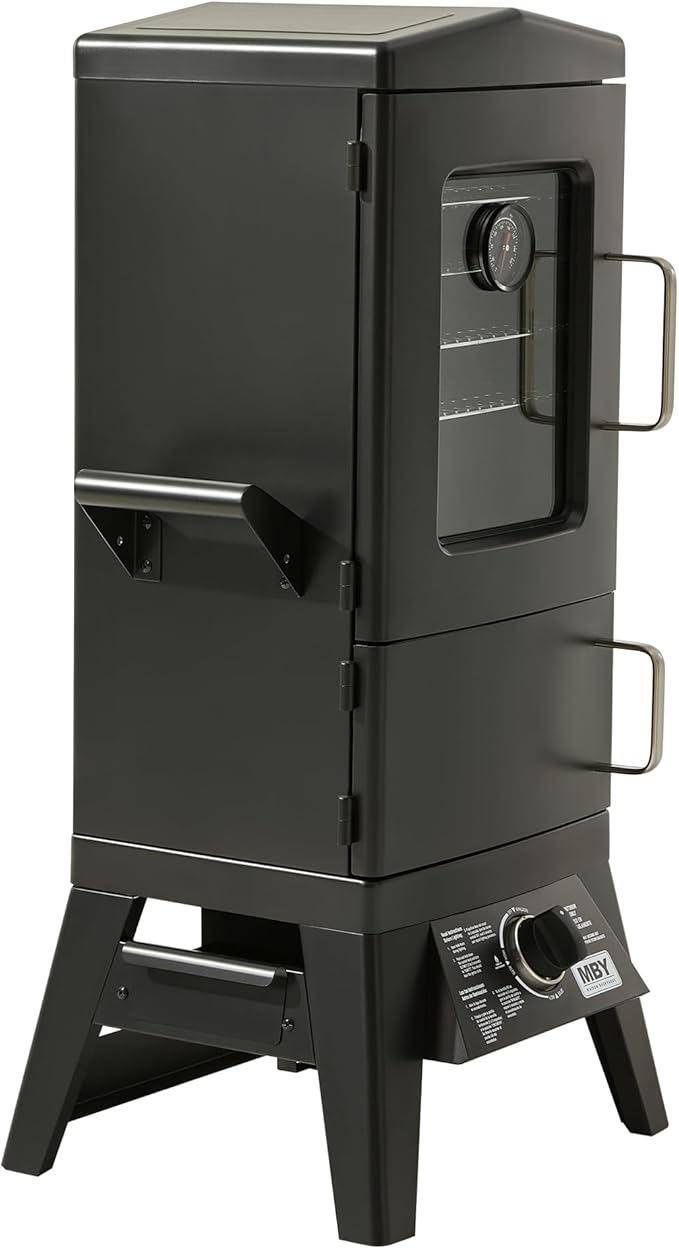 Propane Smoker with Cover, Vertical Gas Smokers Grill with Temperature Control Outdoor Heavy Duty 4 Removable Smoking Shelves