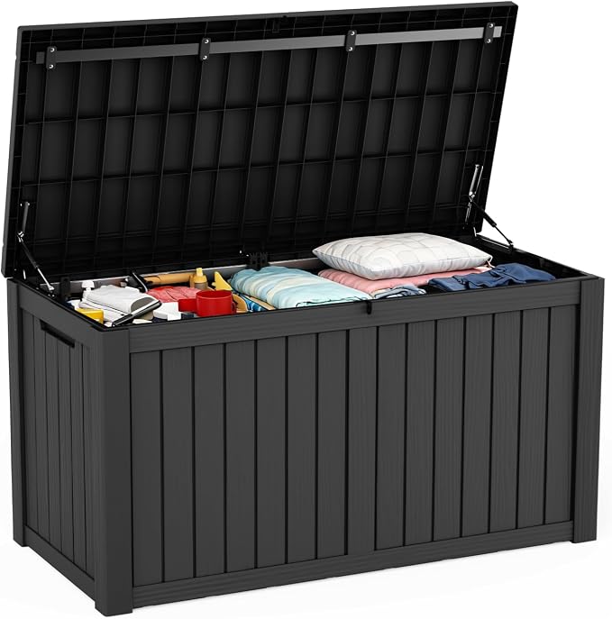 Large Outdoor Storage Box Waterproof, UV Resistant Resin Deck Box for Patio Furniture,Garden Tools,Cushions (Black, 180 Gallon)