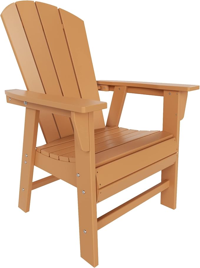 WestinTrends Malibu 7 Piece Adirondack Outdoor Dining Set, All Weather Poly Lumber Patio Table and Chairs Furniture Set, 71" Trestle Dining Table and 6 Adirondack Dining Chair, Teak
