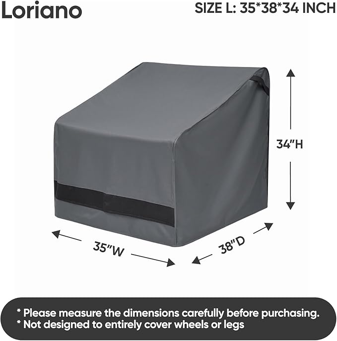 loriano Patio Chair Covers Waterproof Outdoor Furniture Chair Covers 600D Heavy Duty Fit as Lawn Lounge Deep Seat(2 Pack,Grey, Large)