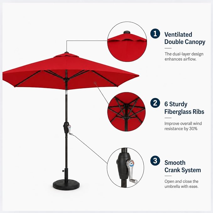 7.5ft Patio Umbrella, Outdoor Table Market Umbrella with Smooth Crank Lift, 6 Windproof Fiberglass Ribs, UPF50+ UV Protection for Deck, Pool, Garden and Backyard