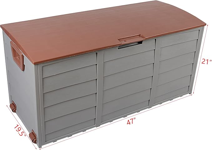 Resin Deck Box,75 Gallon 260L Outdoor Garden Plastic Storage Deck Box Chest Tools Cushions Toys Lockable Seat (Brown)