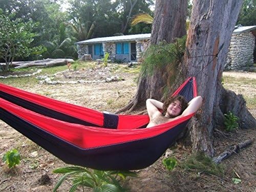 Hammock Bliss Single - Camping Hammock - Camping Essentials, Portable Hammock - The Longest Single Hammock On Earth for Outside, Hiking, and Travel (Navy/Red)