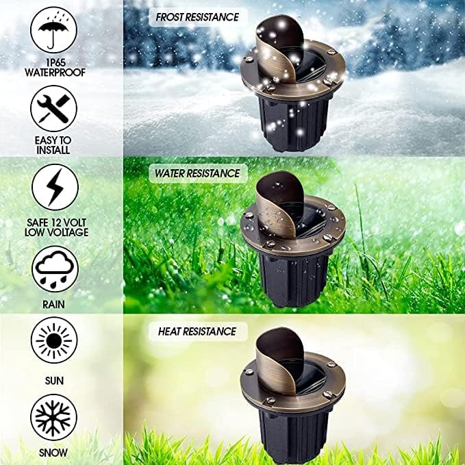 LED Low Voltage Landscape Lighting Well Lights 174 - Solid Brass In Ground Lights for Outside, Long Lasting Garden 12 Volt Landscape Lighting with MR16 7W LED Bulb, Ground Spake & Connectors (4 Pack)
