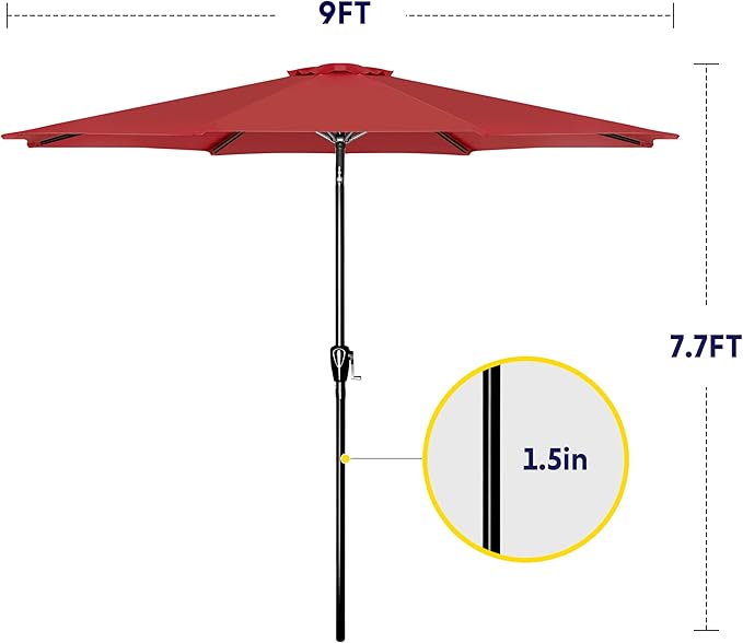 iPower 9ft Patio Umbrella Outdoor Table Umbrellas with 8 Sturdy Ribs, Push Button Tilt and Crank for Yard, Pool and Garden