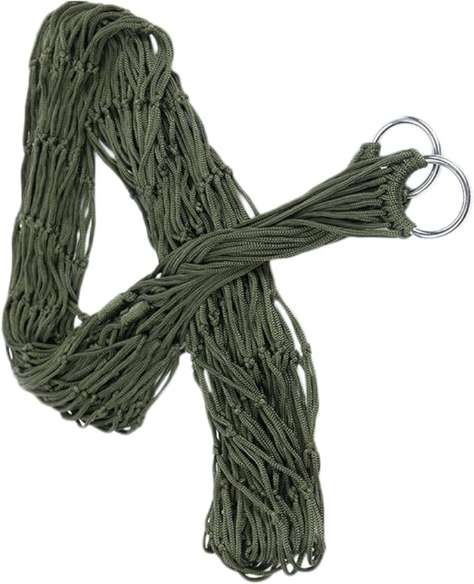 ARTIBETTER Thickened Army Green Nylon Camping Hammock Mesh Single with Lashing Rope Outdoor Hanging Chair for Hiking Backpacking Patio Garden