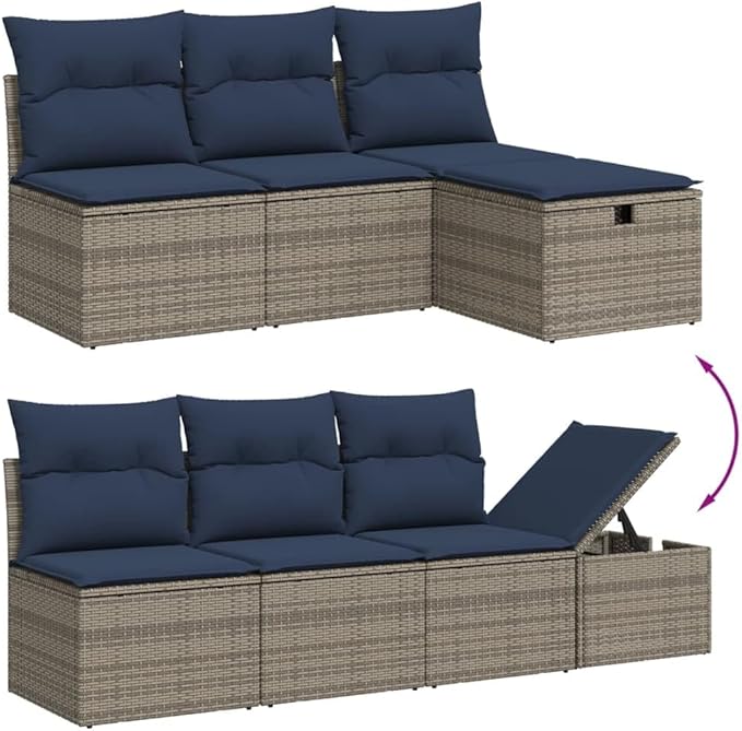 vidaXL Patio Sofa Set with Cushions 8 Piece, Outdoor Conversation Set, Sectional Sofa for Balcony Garden, Modern Style, Gray Poly Rattan