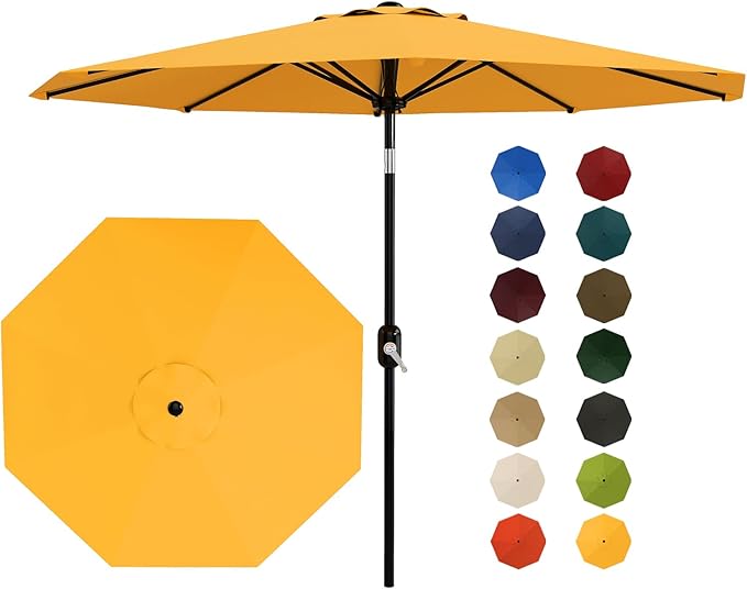 Garvee 9 ft Outdoor Patio Umbrella 8 Sturdy Ribs Outdoor Table Umbrella with Crank Lift & Push Button Tilt - UV Protection Waterproof Market Umbrellas for Pool, Deck, Yard, Garden, Yellow