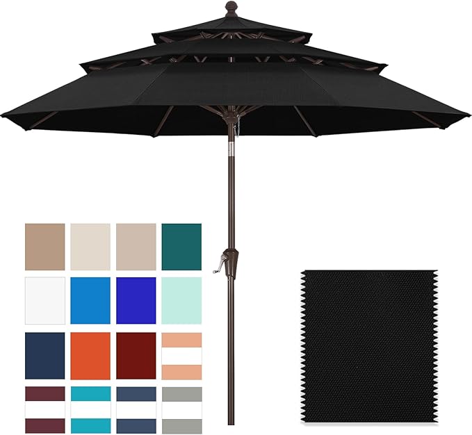 ABCCANOPY 5-Year 10-Year No Fading 9FT 3 Tiers Patio Umbrella, Outdoor Table Umbrella with 8 Sturdy Ribs for Deck, Backyard, Garden, Yard