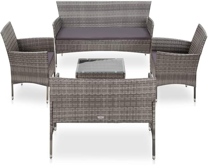 vidaXL Patio Furniture Set 5 Piece, Patio Conversation Set with Cushions, Outdoor Sectional Sofa with Coffee Table for Garden, Poly Rattan Gray