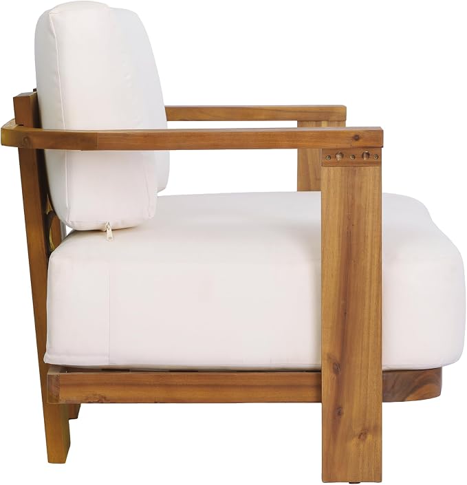 Christopher Knight Home Archer 2 Piece Loveseat Sofa and Coffee Table Set, Acacia Wood Patio Furniture Set with Removable Cushion, Patio Conversation Set with Slatted Design, Beige+Teak