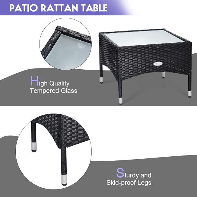 Tangkula 3 Pieces Patio Wicker Rattan Furniture Set, Rattan Chair with Coffee Table, High Load Bearing Chair Conversation Sets for Patio Garden Lawn Backyard Pool