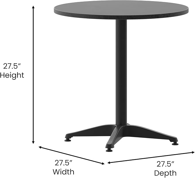 Flash Furniture Mellie Commercial Grade 27.5'' Round Metal Indoor-Outdoor Table with Base, Black