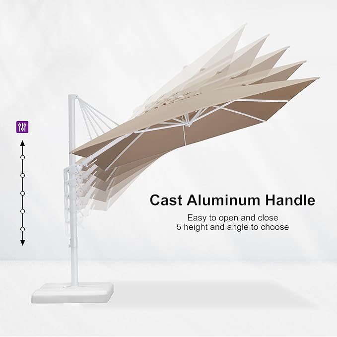 PURPLE LEAF 9' X 12' Right-left Tilt White Cantilever Umbrella with Base Patio Outdoor Swivel Umbrellas with Aluminum Tilt Offset Umbrella with 360° Rotation for Deck Pool, Beige