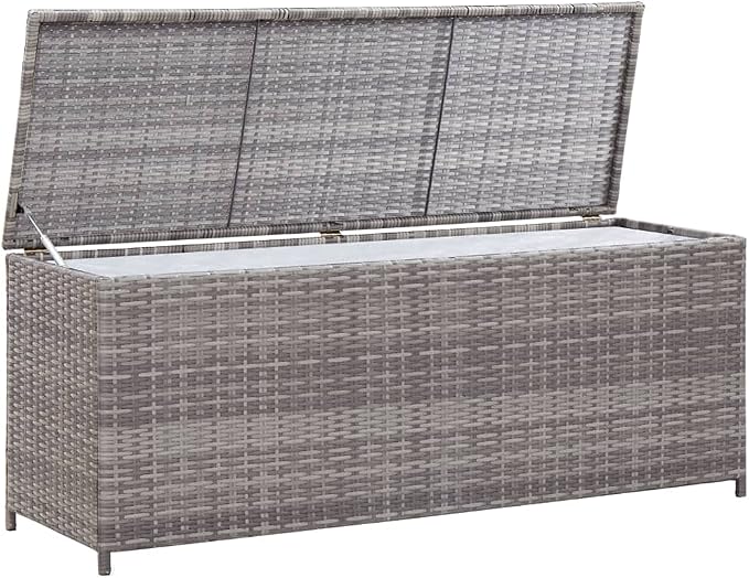 【Fast Shipping】 Outdoor Rattan Storage Box, All Weather Deck Box for Patio Furniture Storage, Outdoor Toys and More Patio Storage Box Gray 47.2"x19.7"x23.6" Poly Rattan