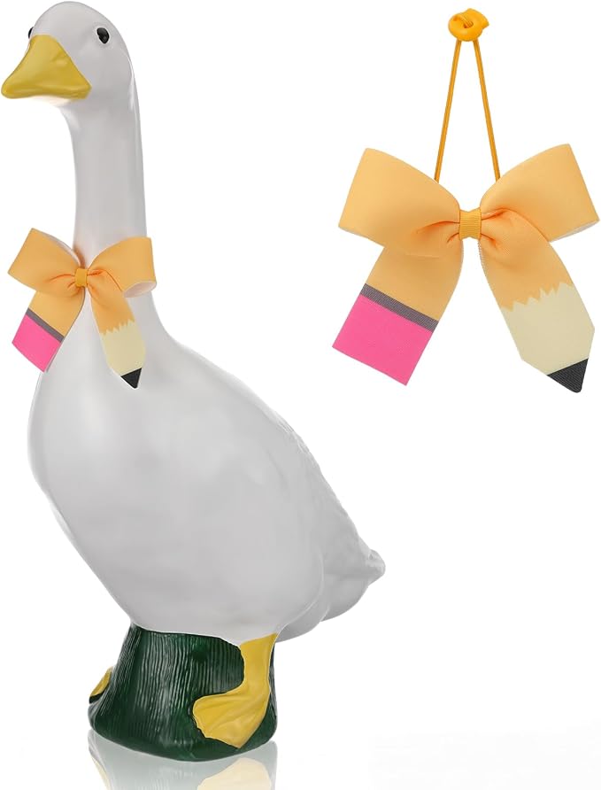 Back to School Porch Goose Outfit for 23"/ 17'' Statue, Adjustable Pencil Pattern Lawn Porch Goose Clothing for School Classroom Home Outdoor Garden Yard Patio Art Decor