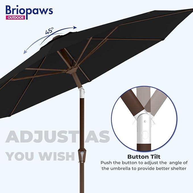 BRIOPAWS 9FT Patio Umbrella with Base Included | Outdoor Table Umbrellas | Push Button Tilt & Crank | 8 Sturdy Fiberglass Ribs | Waterproof | Heavy Duty for Garden Lawn DeckBackyard & Pool