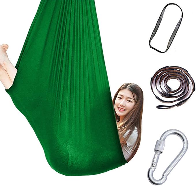 360° Rotating Elastic Aerial Yoga Hammock Outdoor Indoor Swings Aerial Yoga Sensory Therapy Cuddle Swing Soft Elastic Parcel Steady Seat Swing (Color : Green, Size : 150x280cm)