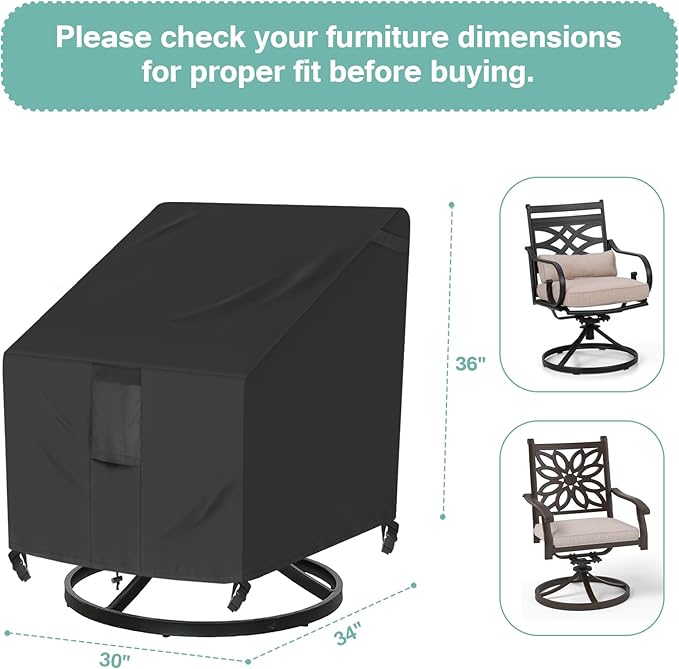 Luv4babe Patio Chair Cover Waterproof for Outdoor Swivel Chair, Heavy Duty and Weatherproof Outdoor Chair Cover 30" W x 34" D x 36" H, Black