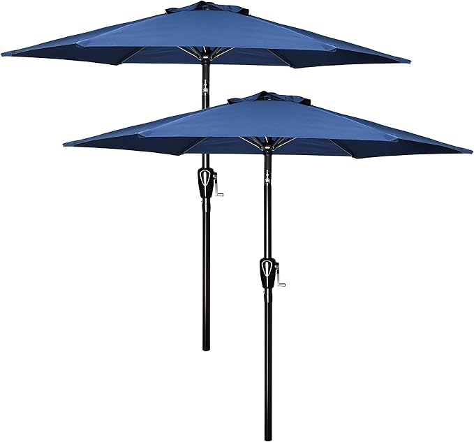 YSSOA 2 Pack 7.5' Patio Umbrella Outdoor Table Market Yard Umbrella with 6 Sturdy Ribs, Blue