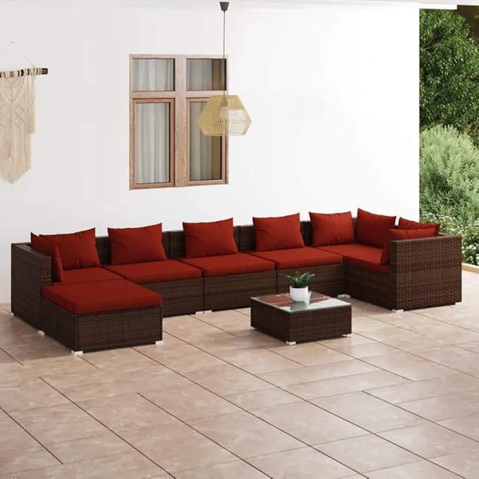 8 Piece Patio Lounge Set with Cushion, Furniture Conversation Sets Outdoor Patio Sectional Patio Lounge Set Piece Patio Set s Poly Rattan Brown