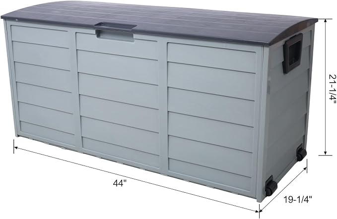 Deck Box with Wheels 44 Inch, 250LB Capacity Outdoor Storage Chest for Patio Garden Tools, Water-Resistant Storage Bench(Gray)