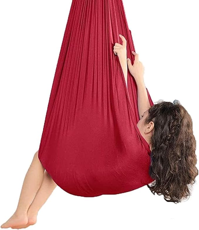 Kids Swing Hammock for Autism ADHD ADD Up to 100kg Sensory Child Elastic Parcel Steady Seat Cuddle Swing (Color : Red, Size : 100 x 280 cm (L x W))