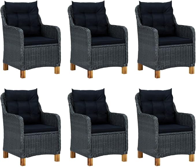 7 Piece Patio Dining Set with Cushions Poly Rattan,Outdoor Dining Set,Garden Dining Set,Terrace Tables and Chairs,Lounge Seat,Garden Furniture,for Homes,Offices,Living Room,Cafes,Dark Gray