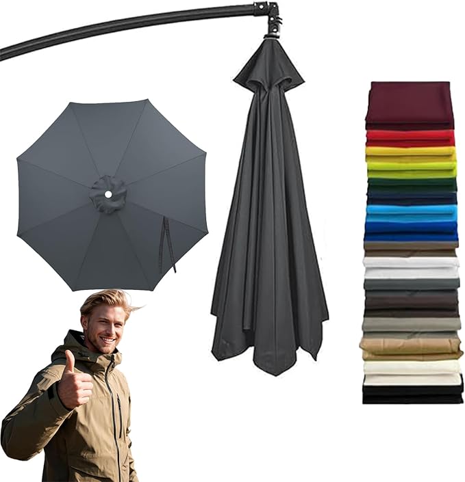 11FT 8Ribs Cantilever Umbrella Replacement Canopy,2026 Upgraded Patio Umbrella Canopy Replacement Cover,Uv-Resistant Protection Waterproof Cantilever For Garden, Backyard, Pool