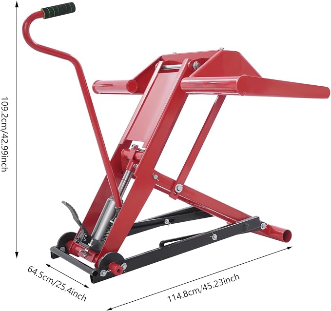 350LBS Hydraulic Lawn Mower Lift,Adjustable Wheel Span (22.44-48.11in) Zero Turn/Riding Mower Jack, Heavy Duty Q235 Steel Lawn Mower Lift Jack for Lawn Mowers Repair