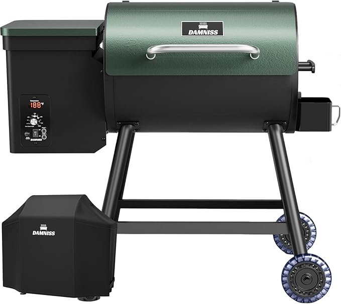 DAMNISS Electric Wood Pellet Grill 8 In 1 BBQ Grills for Outdoor Grill with Auto Feed & PID Temperature Control (180-450°F)456 Sq.In Cook Area Smoker Gills for Backyard New House Gifts
