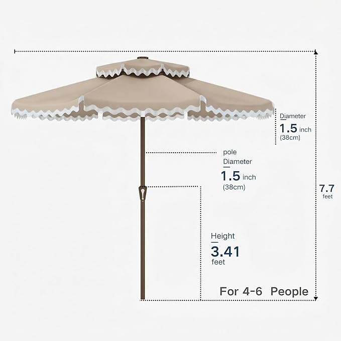 Patiokingdom 9FT Patio Umbrella with Fringe,Tassel Umbrella UPF 50+ & Push-Button Tilt,Rust-Resistant Fiberglass Frame for Pool,Garden,Backyard,Yard (Beige)