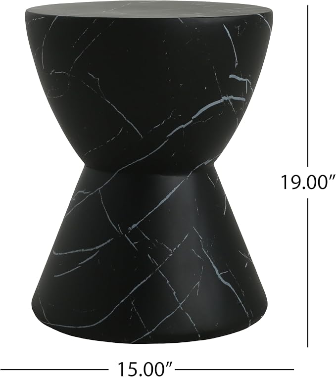 Outdoor Side Table, Black Marble Finish, Hourglass Shape