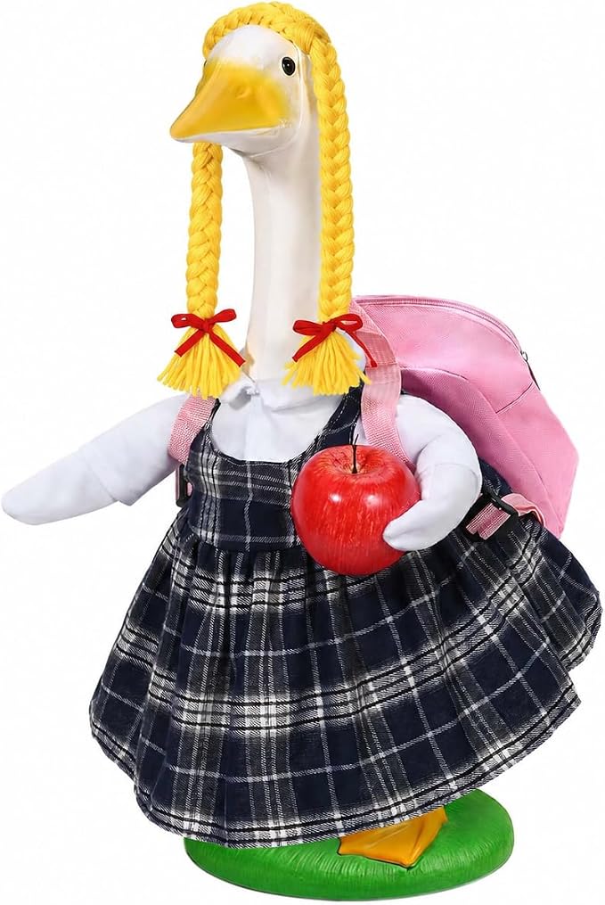 JcHrmers Back to School Porch Goose Outfits Student Goose Outfits Lawn Goose Clothes Fits 23" Cement Plastic Goose Statue for School Classroom Outdoor Garden Yard Patio Decor