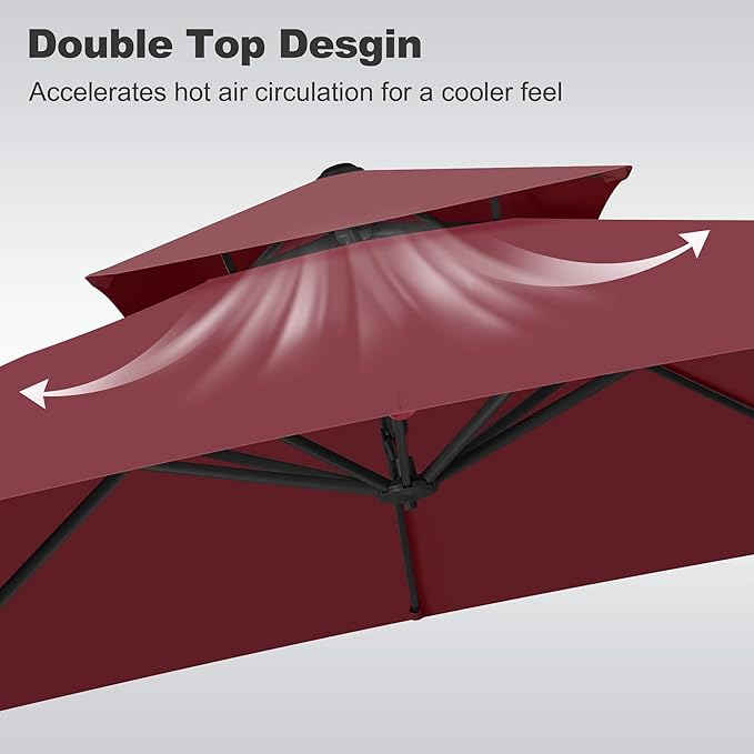 FLAME&SHADE 10 X 10 FT Cantilever Patio Umbrella - Large Square Offset Umbrella Outdoor Patio with 360-Degree Rotation and 3-Year Fade Resistance Fabric for Deck Pool Backyard Garden (Burgundy)