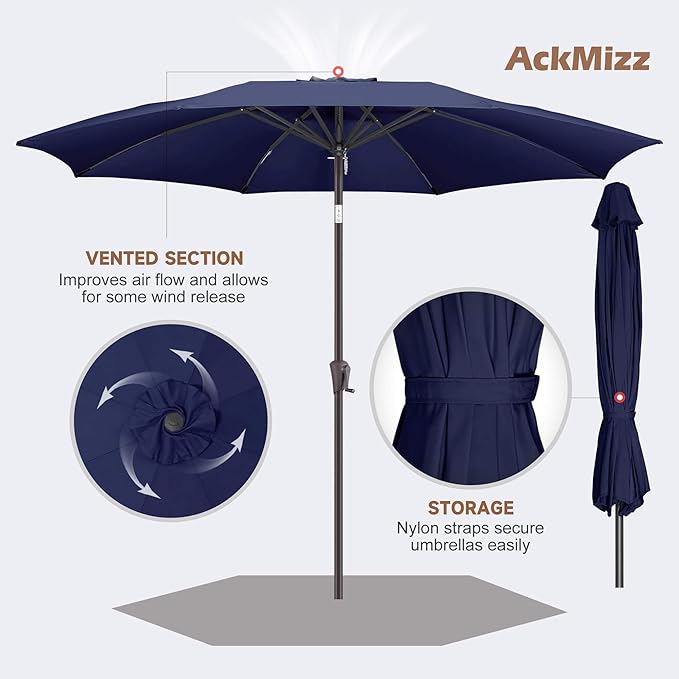 10ft Outdoor Patio Umbrella - Table Umbrella Waterproof UV Protection, Sombrillas de Patio with Push Button Tilt, Sun Umbrella for Pool, Porch, Garden, Deck, Backyard (Navy Blue)