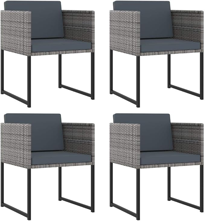 9 Piece Patio Dining Set with Cushions Poly Rattan Gray Outdoor Furniture for 8 People Modern Garden Table and Chairs with Tempered Glass Top Removable Washable Covers