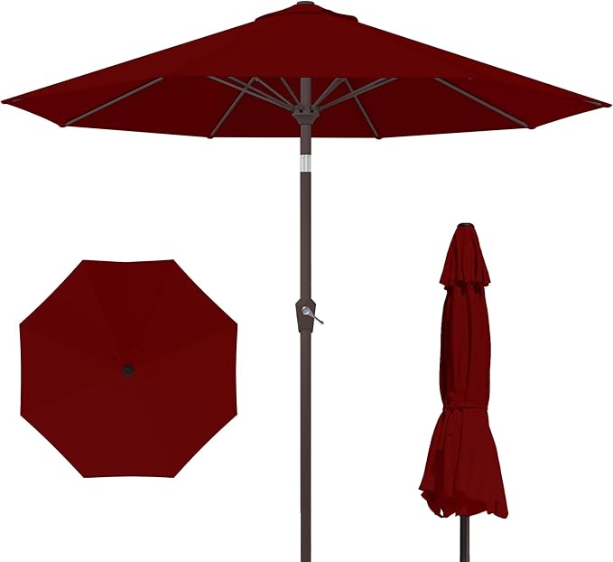 Kingdura 10FT Outdoor Patio Umbrella, Market Table Umbrella with Push Button Tilt and Crank, 8 Sturdy Fiberglass Ribs, UV Protection for Pool, Lawn, Deck, Backyard, Garden (Dark red)