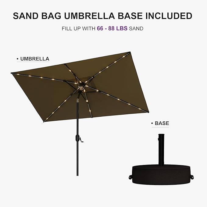 PURPLE LEAF 5' x 8' Rectangular Patio Umbrella with Solar LED Outdoor Table Umbrella Aluminum Frame Market Umbrella Sun Umbrella for Garden Deck Lawn Pool Beige