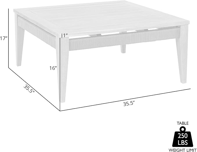 Armen Living Orbit Square Outdoor Patio Coffee Table in Weathered Eucalyptus Wood