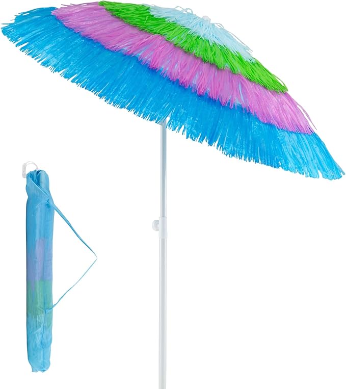 HAPPYGRILL 6 FT Tiki Thatched Umbrella, Hawaiian Tropical Palapa Style Patio Beach Umbrella w/Tilt, Portable Carrying Bag, PP Thatch Grass Pool Parasol for Garden Pool Yard Outdoor