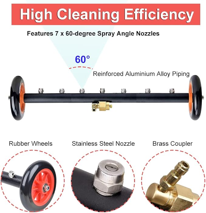 Undercarriage Pressure Washer Attachment,Dual-Function Water Broom Undercarriage Pressure Washer Surface Cleaner, 24 inch 4000 PSI Power Washer Underbody Car Washer with 7 Nozzles and 3 Extension Wand