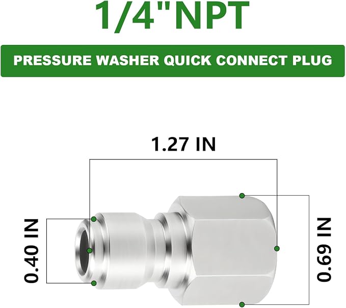 TAISHER 4PCS 304 Stainless Steel 1/4" Female NPT High Pressure Washer Quick Connect Plug for Pressure Washing Gun Hose Accessories