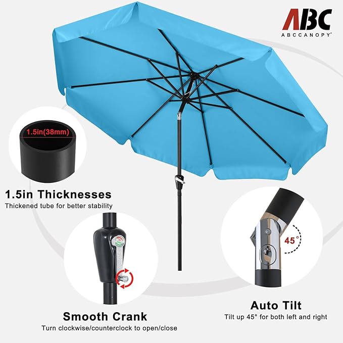 ABCCANOPY 7.5ft Scalloped Patio Umbrella, Outdoor Table Umbrella with Tilt and Crank, Fiberglass Ribs Deck Umbrella for Patio, Pool, Garden, Picnic (Turquoise Blue)