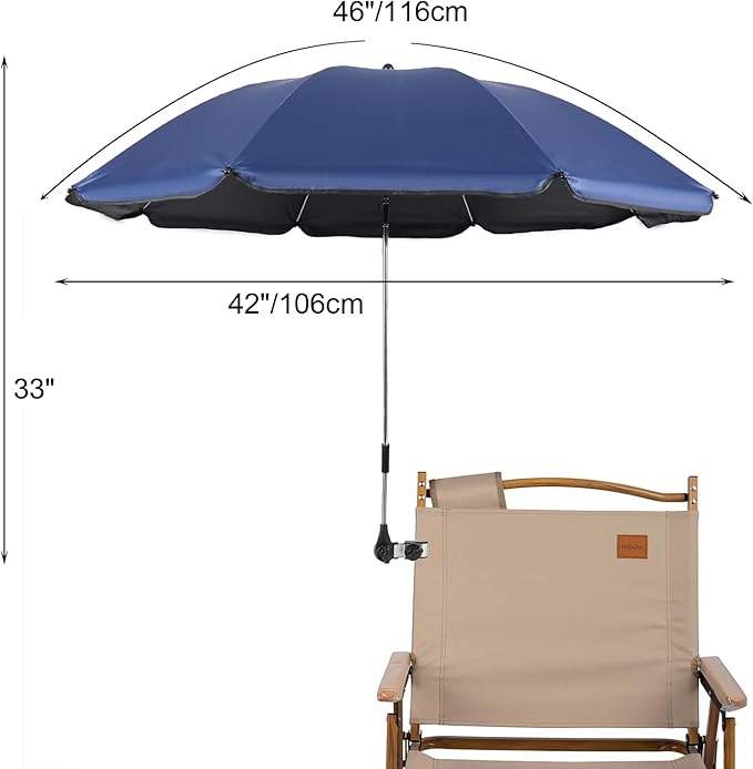 Beach Chair Umbrella with Universal Clamp,360° Adjustable Sunshade Umbrella,Clip on Parasols for Patio,Wheelchairs,Golf Carts