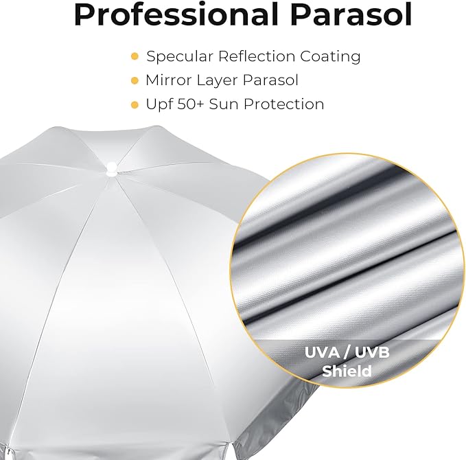 Prospo Beach Chair Umbrella with Universal Adjustable Clamp, UV Protection Sunshade Umbrella for Outdoor, Strollers, Wheelchairs, Patio Chairs, Bleacher, and Golf Carts
