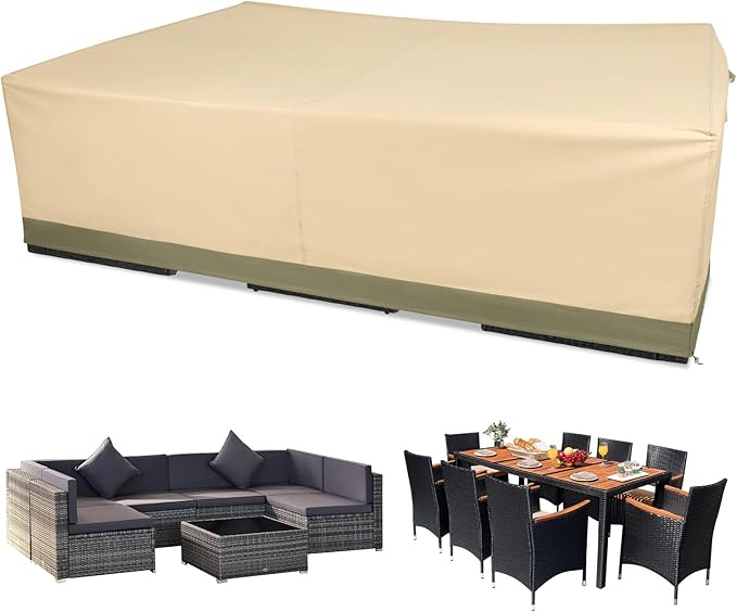 BPS Patio Furniture Cover for Outdoor Table and Chairs, 600D Waterproof and Anti-UV Patio Sectional Set Cover for Outside General Purpose Furniture, 130''L x 88''W x 32''H