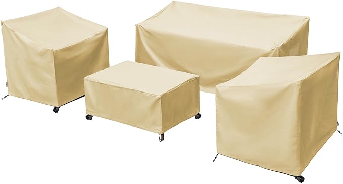 Patio Furniture Covers,Outdoor Furniture Cover Waterproof,Patio Furniture Set Covers for 4 Piece Outdoor Conversation Set,Patio Covers Set X-Large (Beige)